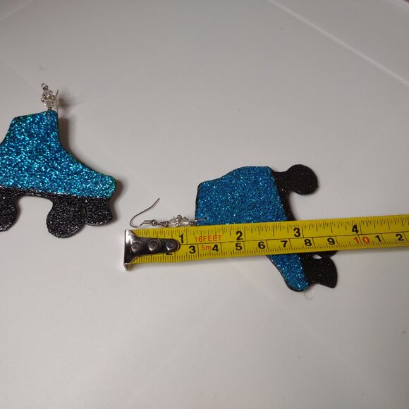 Blue Sparkle Roller Skate Dangle Earrings - Picture 9 of 9